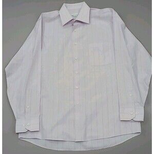 Geoffrey Beene Men's Button Up Large 16 34/35 L/S Wrinkle Free Lavender Stripes